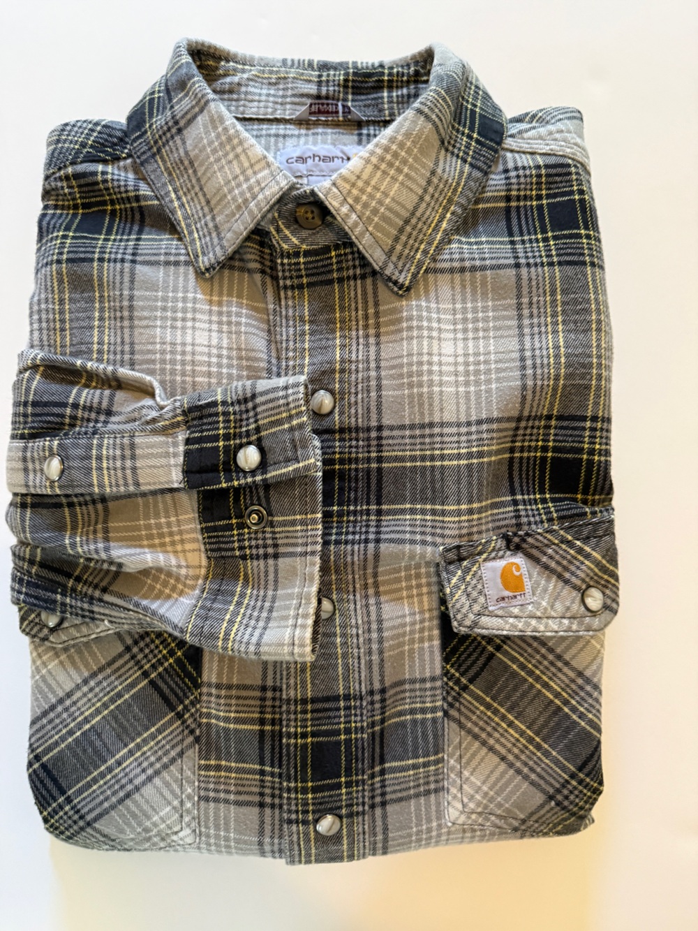 Carhartt Relaxed Fit Flannel Shirt – Men’s Large – Gray/Tan Plaid – Snap Front - Picture 8 of 9